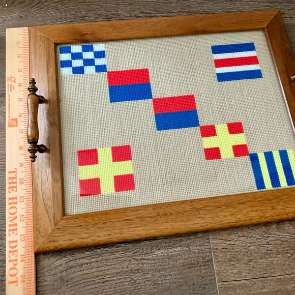 Vintage Decorative Wood Tray With  Embroidery Insert 14/17 Inch - Picture 5 of 13